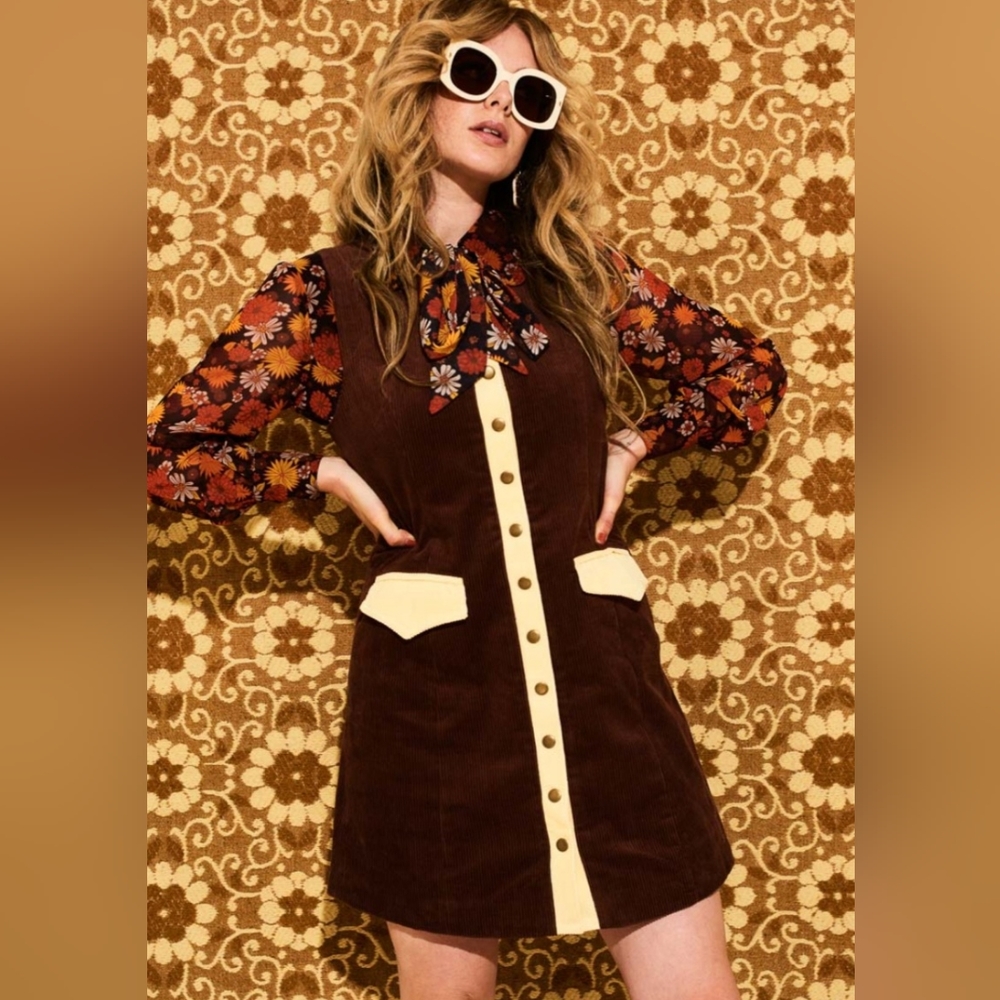 NWT The Hippie Shake Pattie Brown Corduroy Pinafore Dress - minor defect